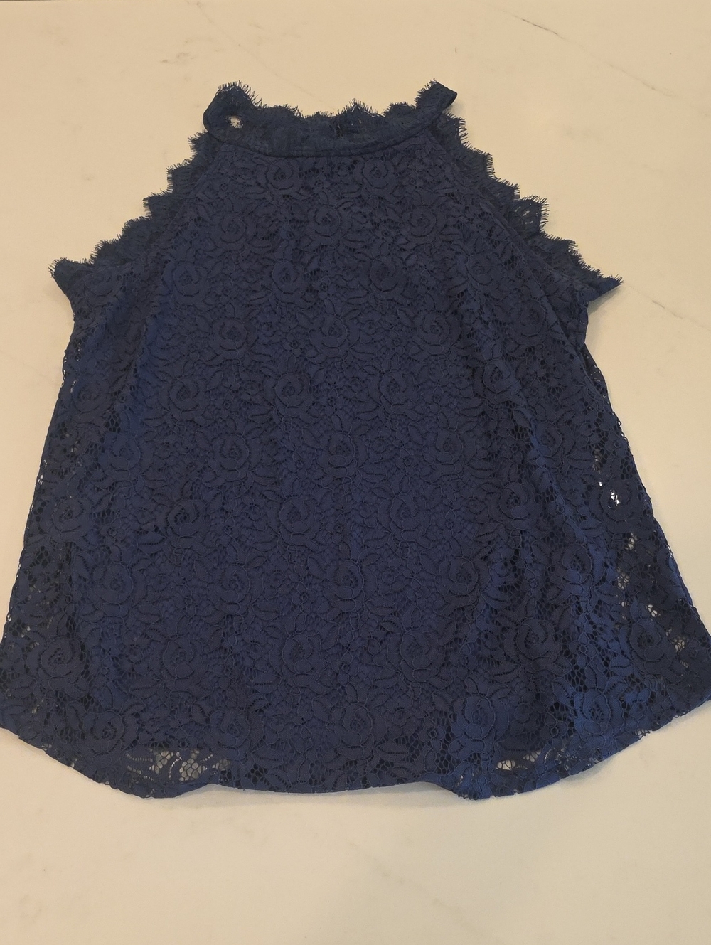 High Neck Floral Lace Top - Navy
